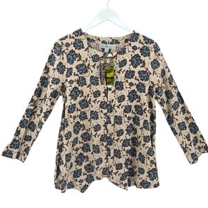 WindiRiver NWT Lady Gala Linen Blend Jacket Medium Tan/Blue 3 Button Closure